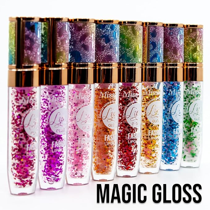 42 Bundle Diamond Bling Bling Mood Color Changing Lip Gloss & Lip Stain Set of 6 Crystal Sparkle Non-Sticky Lightweight Long Lasting High Shine Hydrating Glow For Girls, Teens, Women