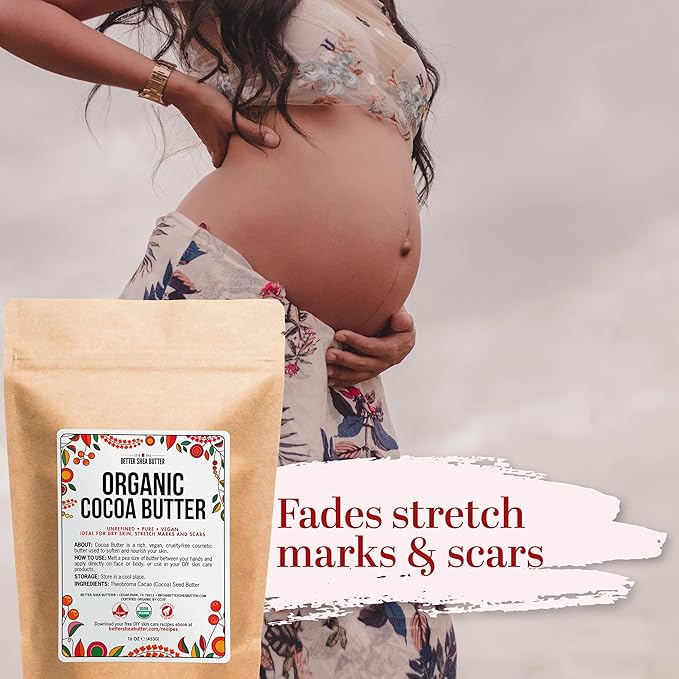 Organic Cocoa Butter Raw Unrefined - Food Grade USDA Certified - for Scars, Stretch Marks Cream - 100% Cocoa Butter Raw Organic for Skin Moisturizer, Lip Balm 8 oz
