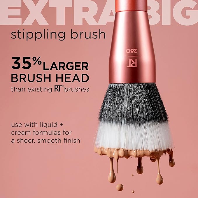 Real Techniques Extra Big Stippling Brush, Large Makeup Brush for Liquid & Cream Foundation, BB/CC Cream, Skin Tints, XL Oversized Brush, Cruelty-Free, Synthetic Bristles, 1 Count