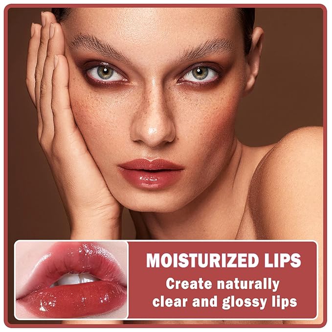 Plumping Lip Oil Lip Glow Oil Lip Gloss Oil Lip Stain Long Lasting Hydrating Non-sticky Big Brush Head Glitter Shine Clear Lip Oil Tinted for Lip Care and Dry Lips -012 Rosewood