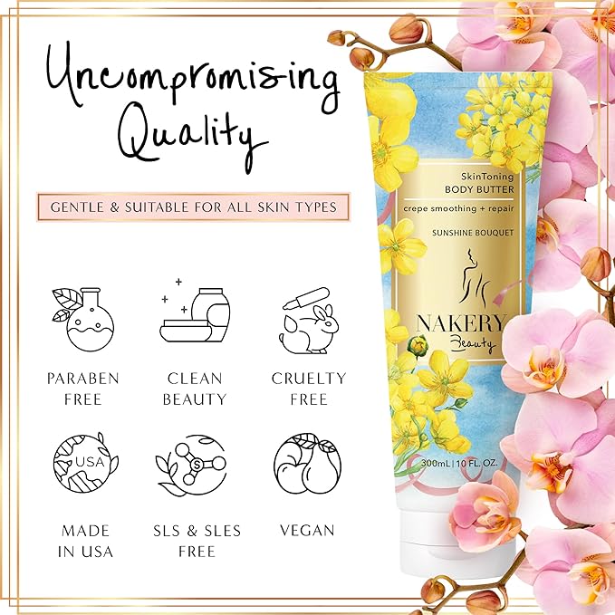 Nakery Body Butter Anti Aging Moisturizer - Body Cream Skin Tightening Cream & Neck Firming Cream, Moisturizing Cream & Neck Tightening Cream for Body & Face Cream for Dry Skin 300m (Sunshine Bouquet)