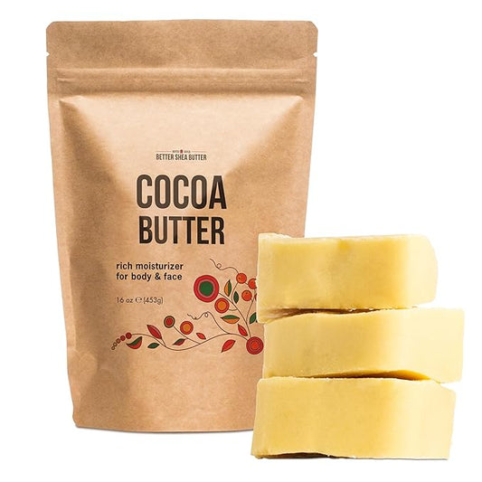 Better Shea Butter Raw Cocoa Butter - Unrefined, 100% Pure, Food Grade - Use for Cocoa Lip Balm, Stretch Marks Cream, Cacao Butter Cream, Scars Oil, Whipped Lotion - Skin & Hair Moisturizer 1LB Block
