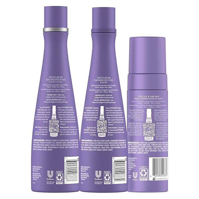 Nexxus HY-VOLUME Weightless Lift Shampoo, Conditioner & Foam 3 Pack PROTEIN FUSION with Collagen Protein & Hyaluronic Acid For Flat & Limp Hair for 48 Hours of Volume 13.5 fl oz & 5.5 fl oz