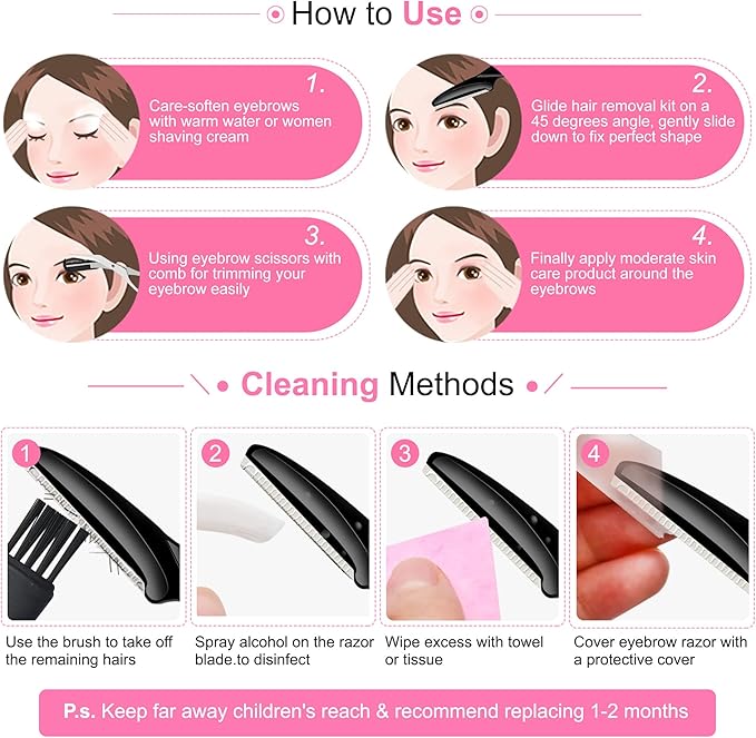 Eyebrow Razor Pack, Multipurpose Dermaplaning Face Razors for Women Facial Hair Removal/Exfoliating/Eyebrow Face Shavers/Peachfuzz, Bulk Straight Eyebrow Trimmers for Women