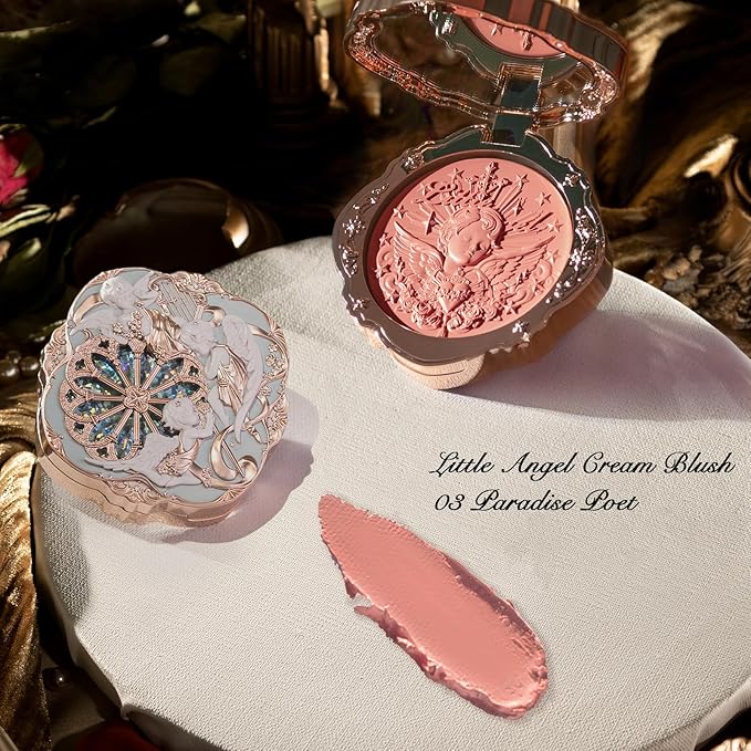 Flower Knows Little Angel Cream Blush,Buildable & Blendable Makeup Blush for cheeks,Soft & Long-lasting,Pink Nude Flush for All Skin Tones(03 Paradise Poet,6g)