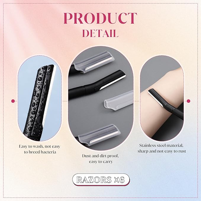Lasnten 6Pcs Dermaplane Razor Eyebrow Facial Razor for Women Men Single Blade Multipurpose Eyebrow Trimmer Skin Hair Removal Shaver Face Razor Dermaplaning Exfoliating Tool Include Blade Cover(Black)