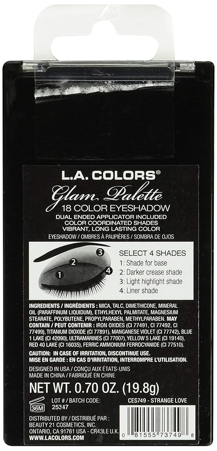 L.A. COLORS 8 Color Eyeshadow Palette, 0.70 Oz, Strange Love, 1 Count