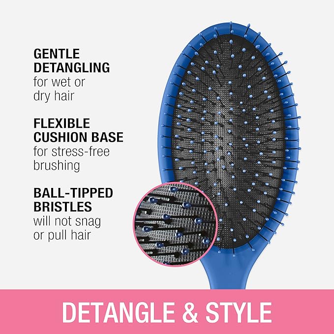 Conair Detangling Brush 3PK - For wet and dry - Ideal for all types - curly brush - brushes for women - detangler brush - brushes for women - Blue, Pink, Gray Assorted