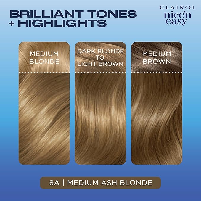 Clairol Nice'n Easy Permanent Hair Dye, 8A Medium Ash Blonde Hair Color, Pack of 3