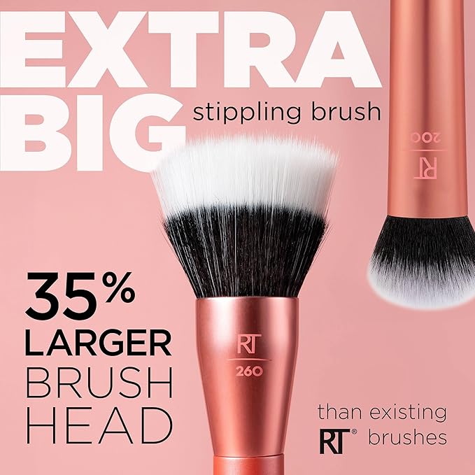 Real Techniques Extra Big Stippling Brush, Large Makeup Brush for Liquid & Cream Foundation, BB/CC Cream, Skin Tints, XL Oversized Brush, Cruelty-Free, Synthetic Bristles, 1 Count