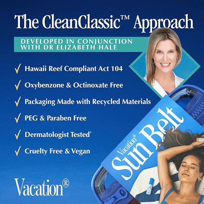 VACATION Sun Belt Sampler Kit, SPF 30-50 Sunscreen Pack, Includes Classic Lotion, Super Spritz Face Mist, Baby Oil, After Sun Gel, Festival Friendly Fanny Pack