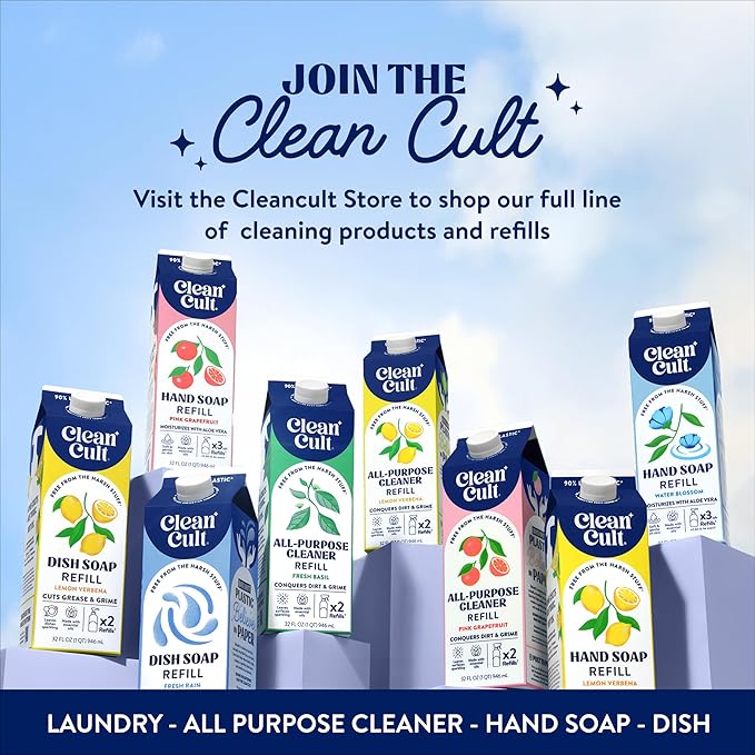 Cleancult Liquid Hand Soap Refill - Water Blossom - Moisturizes Dry & Sensitive Skin - Made with Aloe Vera & Essential Oils - Eco Friendly - Paper-Based Packaging - 32 oz/2 Pack