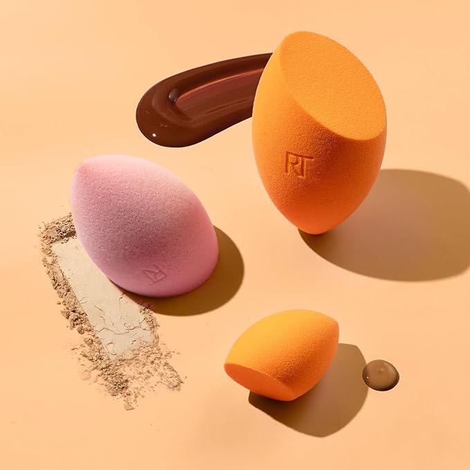 Real Techniques Ultimate Makeup Sponge Trio, Makeup Blending Sponges, For Liquid, Cream, & Powder Products, Powder & Foundation Sponges, Mini Makeup Sponge, Latex-Free Foam, Travel-Friendly, 3 Count