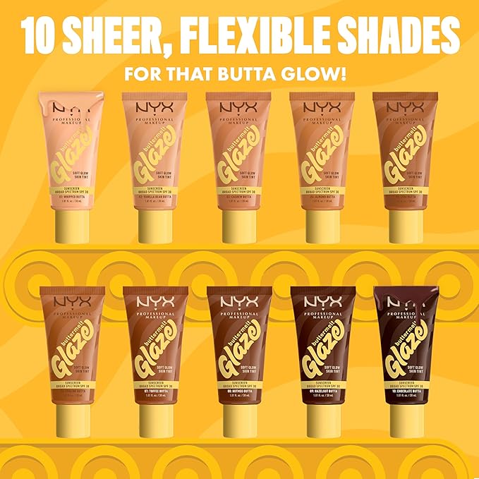 NYX PROFESSIONAL MAKEUP Buttermelt Glaze Soft Glow Skin Tint + SPF 30, Up To 12HR Wear, 05 Chai Butta