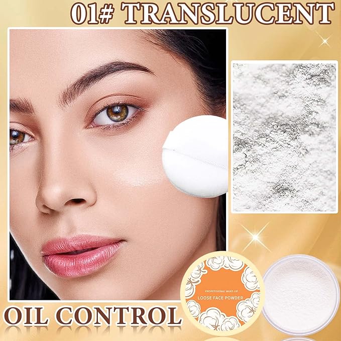 Loose Face Powder,Oil Control Loose Face Setting Powder Effect Makeup(1#)