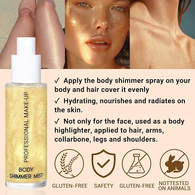 Face Liquid Highlighter Shimmer Body Spray for Hair (G, Standard)