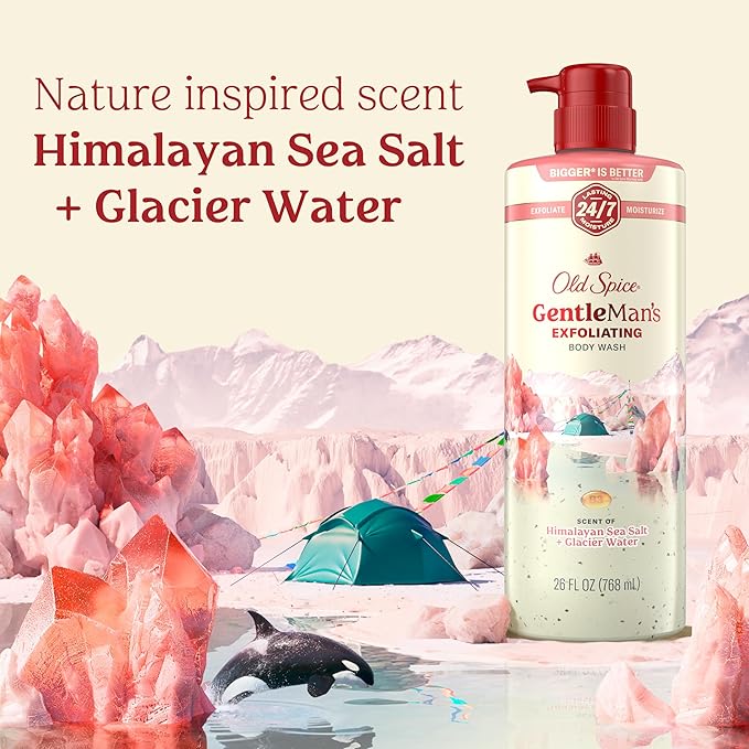 Old Spice GentleMan's Exfoliating & Moisturizing Body Wash for Men, 24/7 Shower Fresh with Long Lasting Scent, Renewing Vitamin B3 Blend, Himalayan Sea Salt + Glacier Water Scent, 26 oz