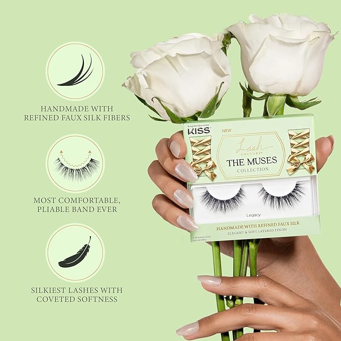 KISS Lash Couture The Muses Collection False Eyelashes - Empress, Black, Rounded, Doe-Eyed, Refined Faux Silk, Contact Lens Friendly, Pliable Band, Comfortable, Reusable, Cruelty Free, Vegan | 1 Pair