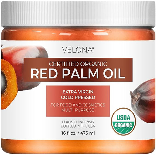 velona USDA Certified Organic Red Palm Oil 16 Fl Oz | Food and Cosmetic Grade | in jar | Extra Virgin, Cold Pressed | Skin, Face, Body, Hair Care | Use Today - Enjoy Results