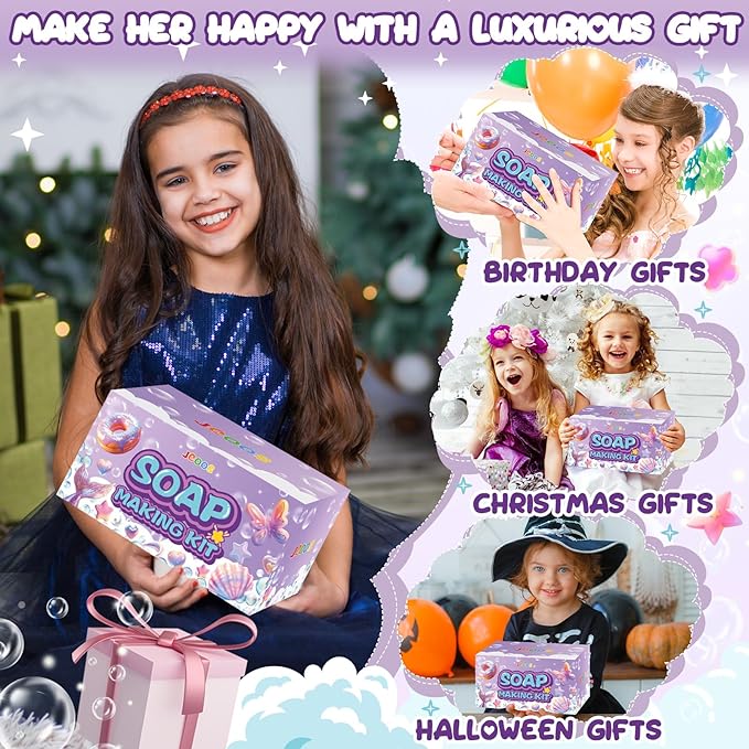 Jcoos Lip Gloss Making Kit 73PCS Lip Gloss Keychain Make Your Own Lip Gloss Kit, DIY Lip Gloss Making kit, Soap Making Kit for Kids, Make Your Own Soap Kit Soap Making Kit Science Kits for Kids Age