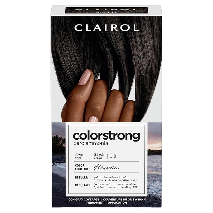 Clairol ColorStrong Permanent Zero Ammonia Hair Dye, 1.0 Black - Hawaii Hair Color, Pack of 1