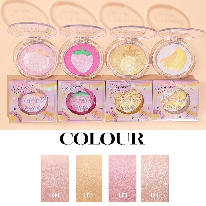 Glitter Highlighter Makeup, 3-In-1 Compact Shimmer Glitter Powder Face