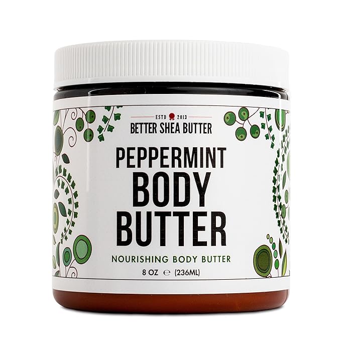 Whipped PEPPERMINT Body Butter for Dry Skin | Body Moisturizer for Women and Men | With Raw Shea Butter | Paraben Free, No Synthetic Fragrances, Non-Greasy Body Cream | 8 oz
