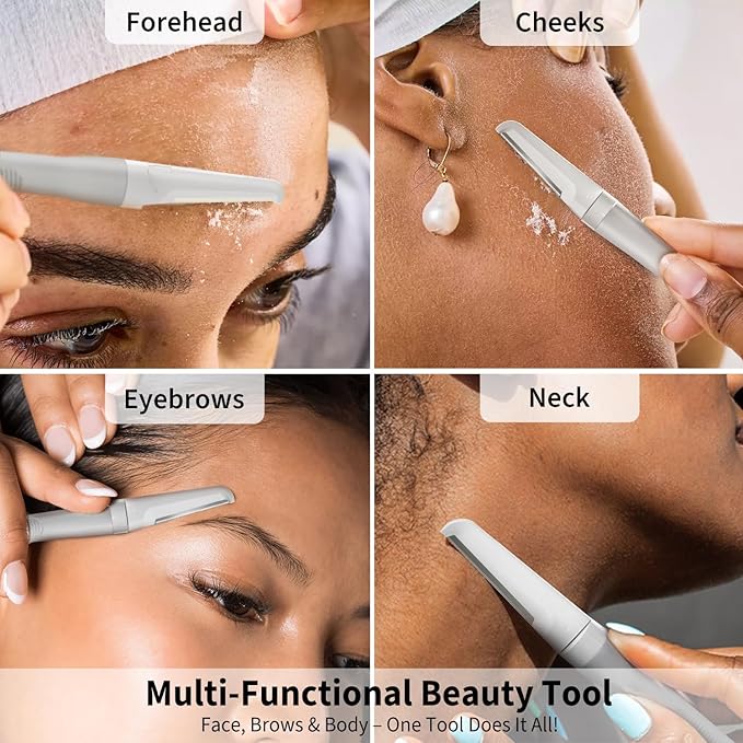 Face Razors for Women, Dermaplane Razor for Women Face, Eyebrow Razor, Facial Razors, Dermaplaning Tool, Reusable Metal Handle with 8 Microblades for Sensitive Skin, Peach Fuzz Remover, Gray