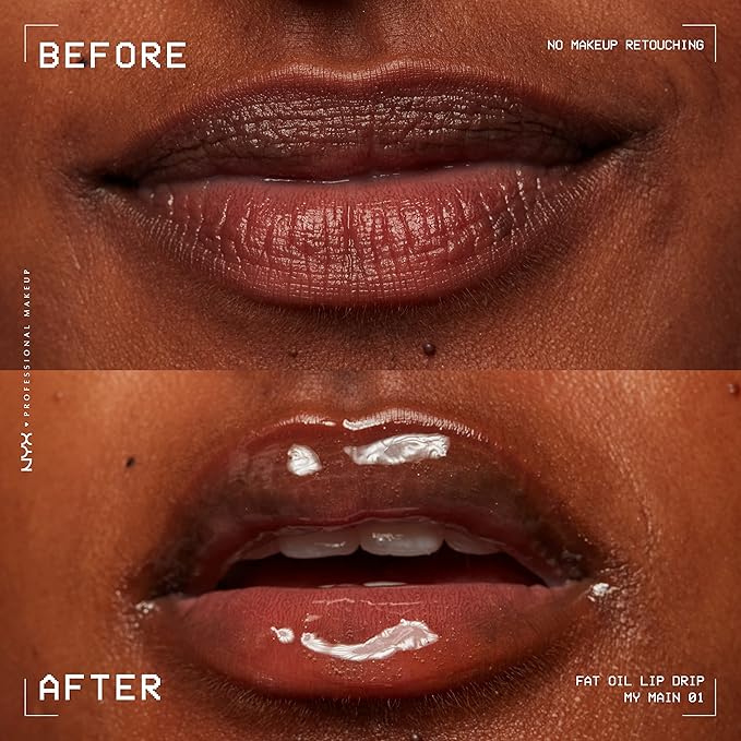 NYX PROFESSIONAL MAKEUP Fat Oil Lip Drip, Moisturizing Lip Oil Gloss, Vegan Tinted Formula, Up to 12 HR Hydration - My Main (Clear)