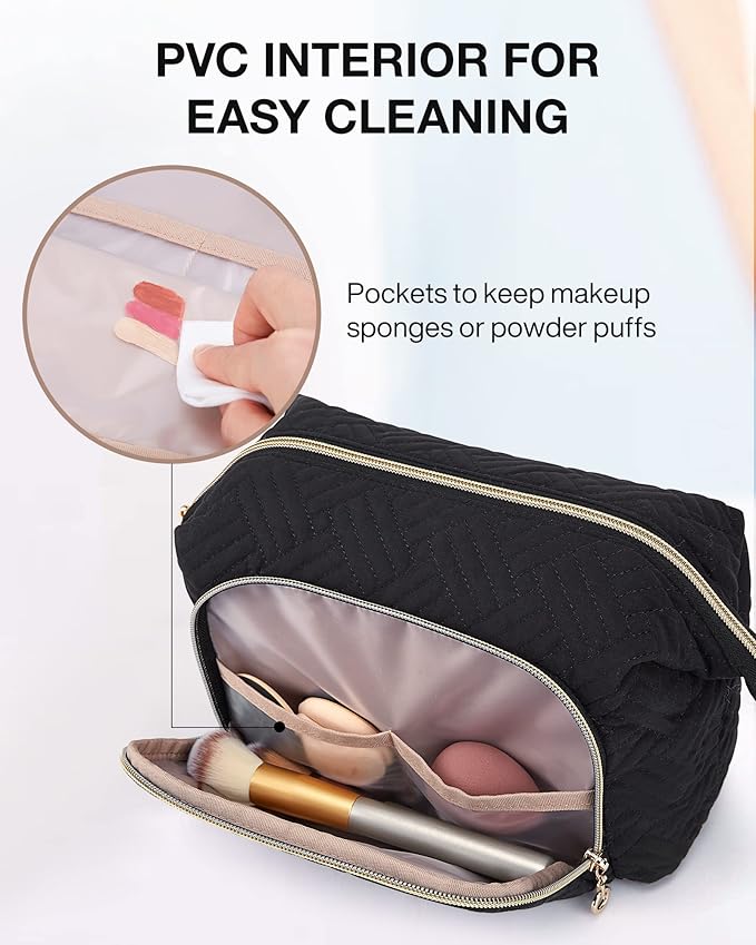 BAGSMART Travel Makeup Bag, Cosmetic Bag Make Up Organizer Case,Large Wide-open Pouch for Women Purse for Toiletries Accessories Brushes
