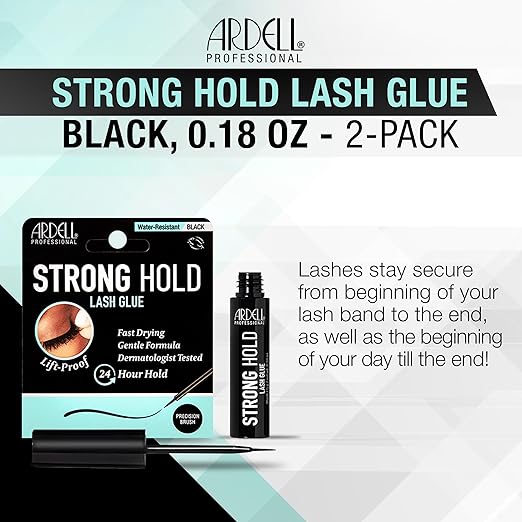 Ardell Strong Hold Lash Glue, Black - Professional Waterproof Lash Adhesive for Strip Lashes with Precision Brush, Fast-Drying 24-Hour Lift-Proof Formula, 2-Pack