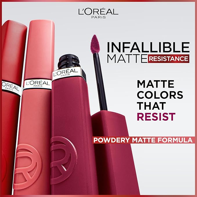 L'Oreal Paris Infallible Matte Resistance Liquid Lipstick, up to 16 Hour Wear, Major Crush 120, 0.16 Fl Oz