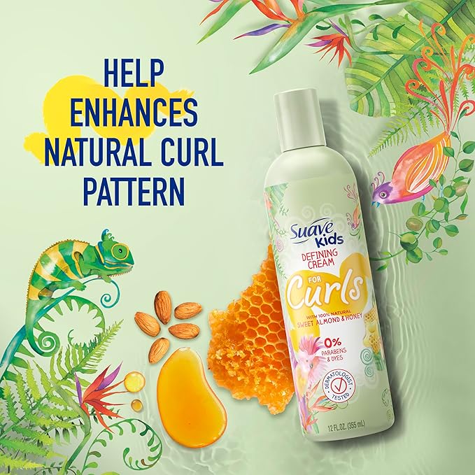 Suave Kids Natural Sweet Almond Honey Curl Defining Cream, No Parabens, No Dyes, 12 Fl Oz(Pack of 4)