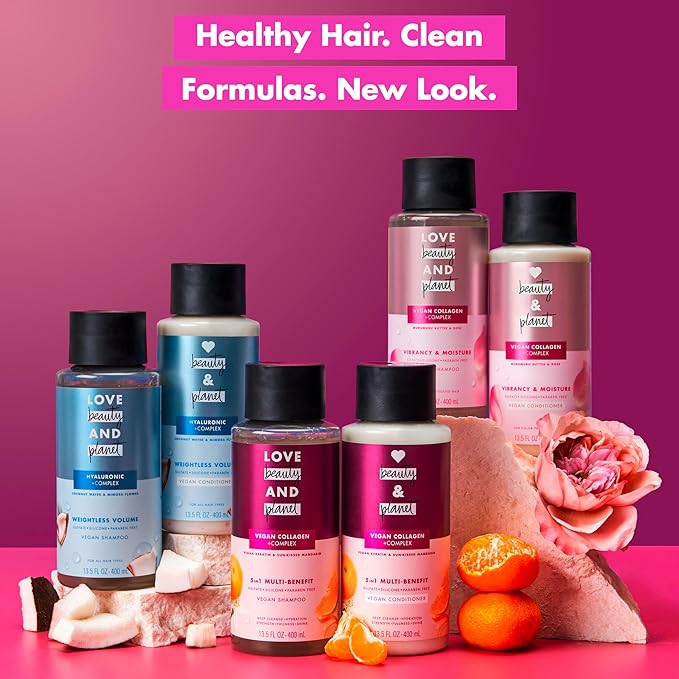 Love Beauty and Planet 5-in-1 Multi-Benefit Shampoo Vegan Keratin Collagen & Sun-Kissed Mandarin for a Deep Cleanse, Hydration, Strength, Fullness & Shine, 13.5 oz