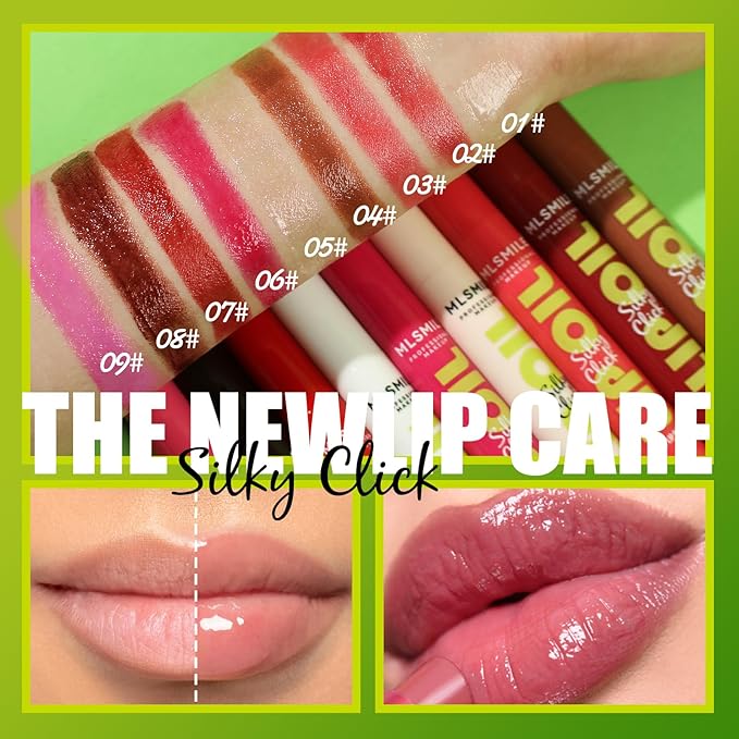 3 Colors Fat Lip Oil, Click Slick Moisturizing and Long-lasting Lip Balm, Non-stick and High Pigment Lip Glow Oil, Lightweight Lip Plumper with Coconut Oil Makeup (Set C)