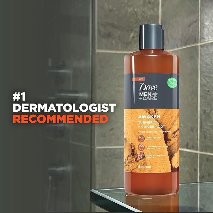 DOVE MEN + CARE Face + Body Wash For Men Awaken Turmeric + Ginger Root 18 oz 4 Count