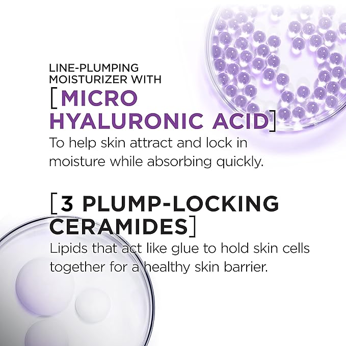 L'Oreal Paris Revitalift Moisturizer, Hyaluronic Acid Water Cream with Ceramides, Deeply Hydrating, Fragrance Free 1.7 oz + Serum Sample