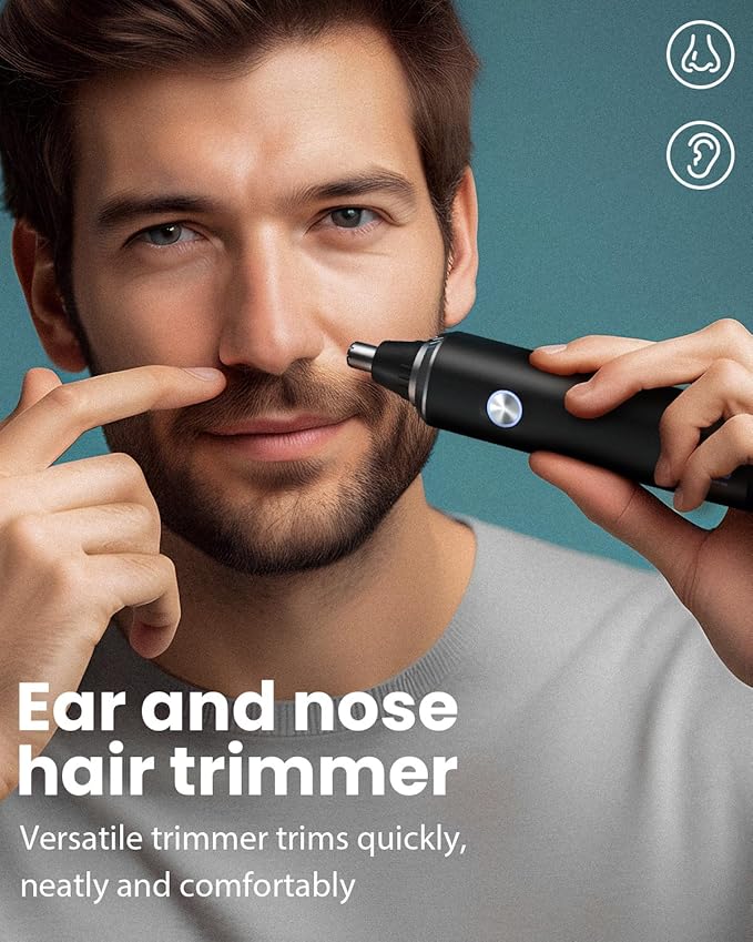 Ear & Nose Hair Trimmer with LED Display for Men Women,Painless USB Rechargeable Eyebrow & Facial & Nose Hair Trimmer Clipper,Professional IPX7 Waterproof Dual Edge Blades 12500 RPM (Black)