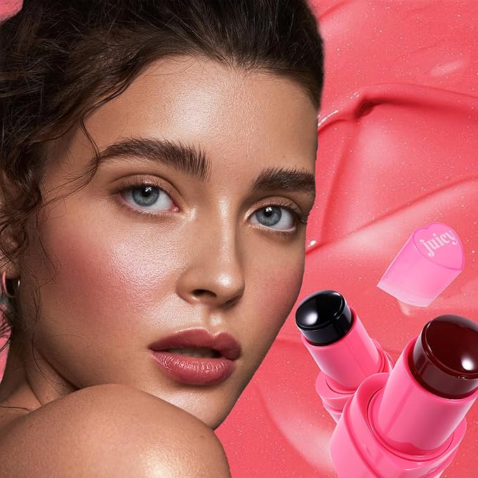 Water Jelly Tint Blush, 3-In-1 Multi-Use Blush Cream Blush Stick for Eyes, Cheeks & Lips, Hydrating & Bouncy Jelly Texture, Blends Perfect for Skin Portable Multipurpose Long Lasting Waterproof(01, s)