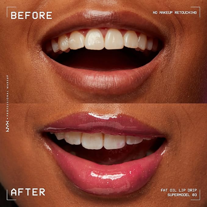 NYX PROFESSIONAL MAKEUP Fat Oil Lip Drip, Moisturizing Lip Oil Gloss, Vegan Tinted Formula, Up to 12 HR Hydration - Supermodel (Shimmering Magenta)