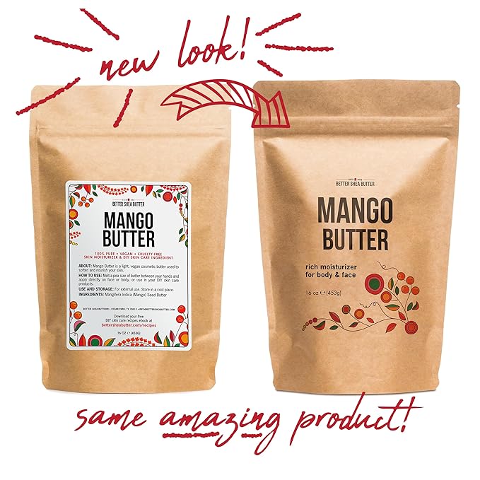 Better Shea Butter Mango Butter 100% Natural Skin Moisturizer, 1 LB Block