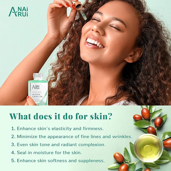 Squalane Retinol Jojoba Oil Moisturizer for Face Hydrate, Nourish, Moisturize Fine Lines and Wrinkles, Wrinkle-Repair Facial Oil for Smoother, Supple Skin 1 fl. Oz