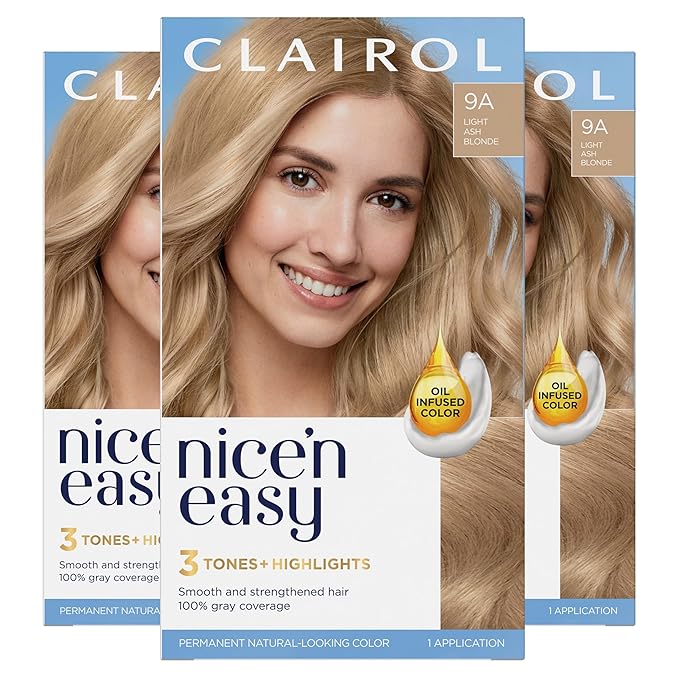 Clairol Nice'n Easy Permanent Hair Dye, 9A Light Ash Blonde Hair Color, 3 Count