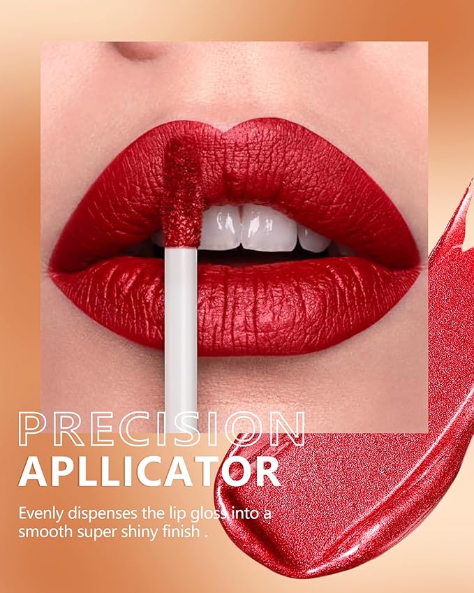 MAKI YIKA Red Lipstick for Women Metallic Lipsticks Glitter Long Lasting Lipstick No Smudge No Transfer Liquid Lip Gloss (BR20 Crushed Ruby)