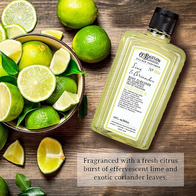 C.O. Bigelow Lime Coriander Body Cleanser, Village Perfumer Moisturizing Body Wash for Men & Women with Aloe Vera, Sodium PCA, and Glycerin, 10 fl oz