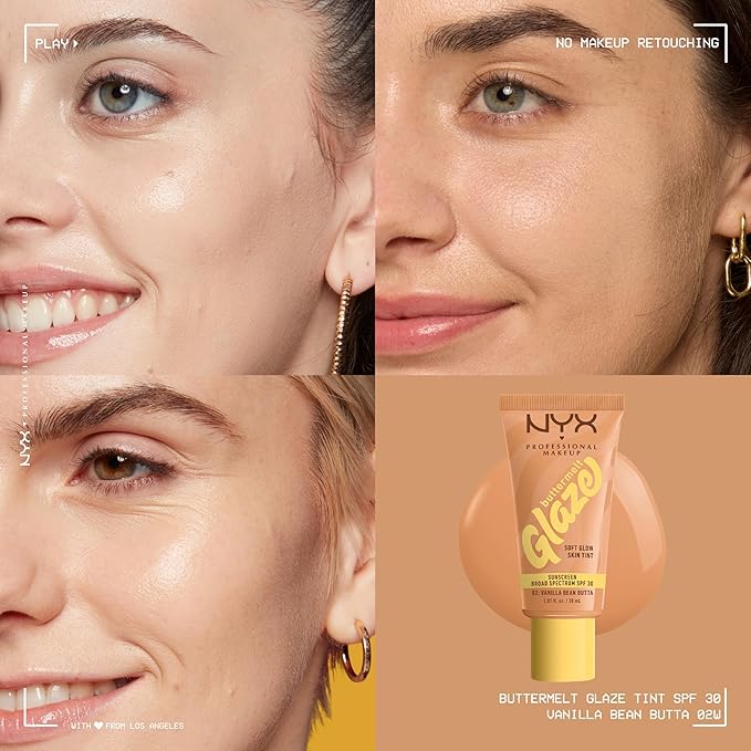 NYX PROFESSIONAL MAKEUP Buttermelt Glaze Soft Glow Skin Tint + SPF 30, Up To 12HR Wear, 02 Vanilla Bean Butta