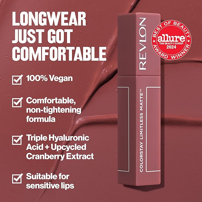 Revlon ColorStay Limitless Matte Liquid Lipstick, Vegan Formula, No-Budge, Longwear Lip Color, Long Lasting, Lightweight/Comfortable, Waterproof, 004 Model Behavior, 0.17 fl oz