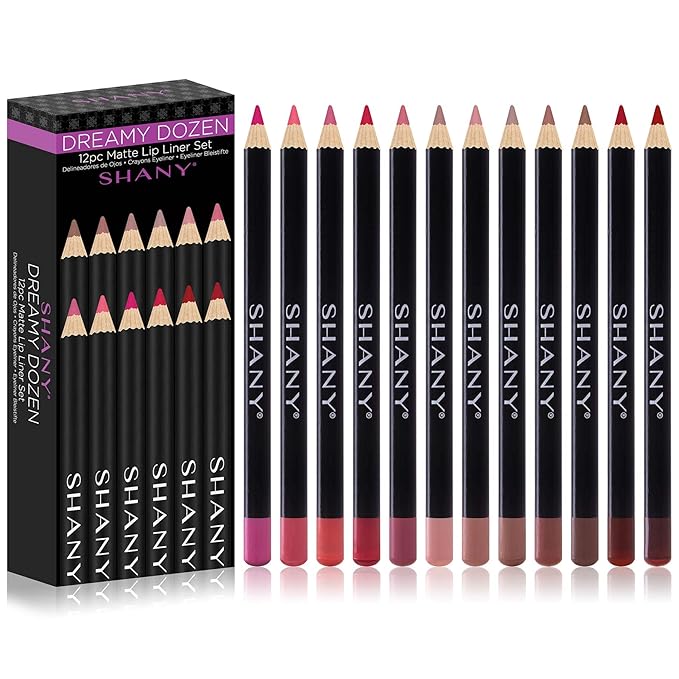 SHANY Dreamy Dozen Matte Lip Liner Set Vegan - Long-Lasting Professional Velvet Cruelty-Free Lipstick Pencils Pens in Varying Shades - Pack of 12