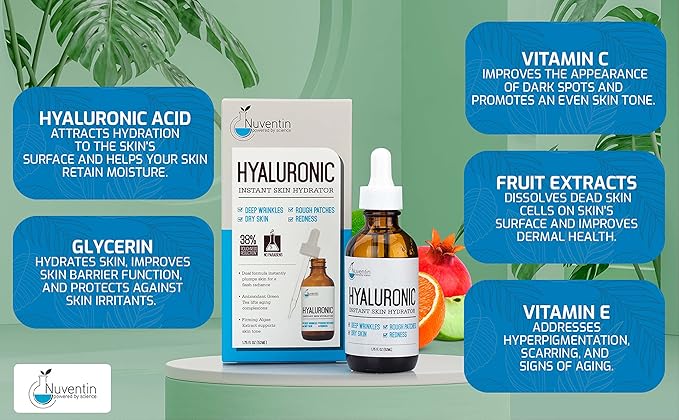 Hyaluronic Acid Serum Anti Aging Skin Care Facial Booster For Face - Hydro-Boost Moisturizer Booster W/Vitamin C & Vitamin E For Wrinkles, Fine Lines, Dark Spots, & Dry Skin, 1.75 Fl Oz