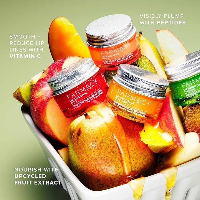 Farmacy Peptide Lip Balm - Lip Smoothie Hydrating Lip Balm with Vitamin C to Visibly Plump + Smooth Lip Lines - Nourishing Lip Treatment with a High-Gloss Finish - Pear Kiwi (10g)